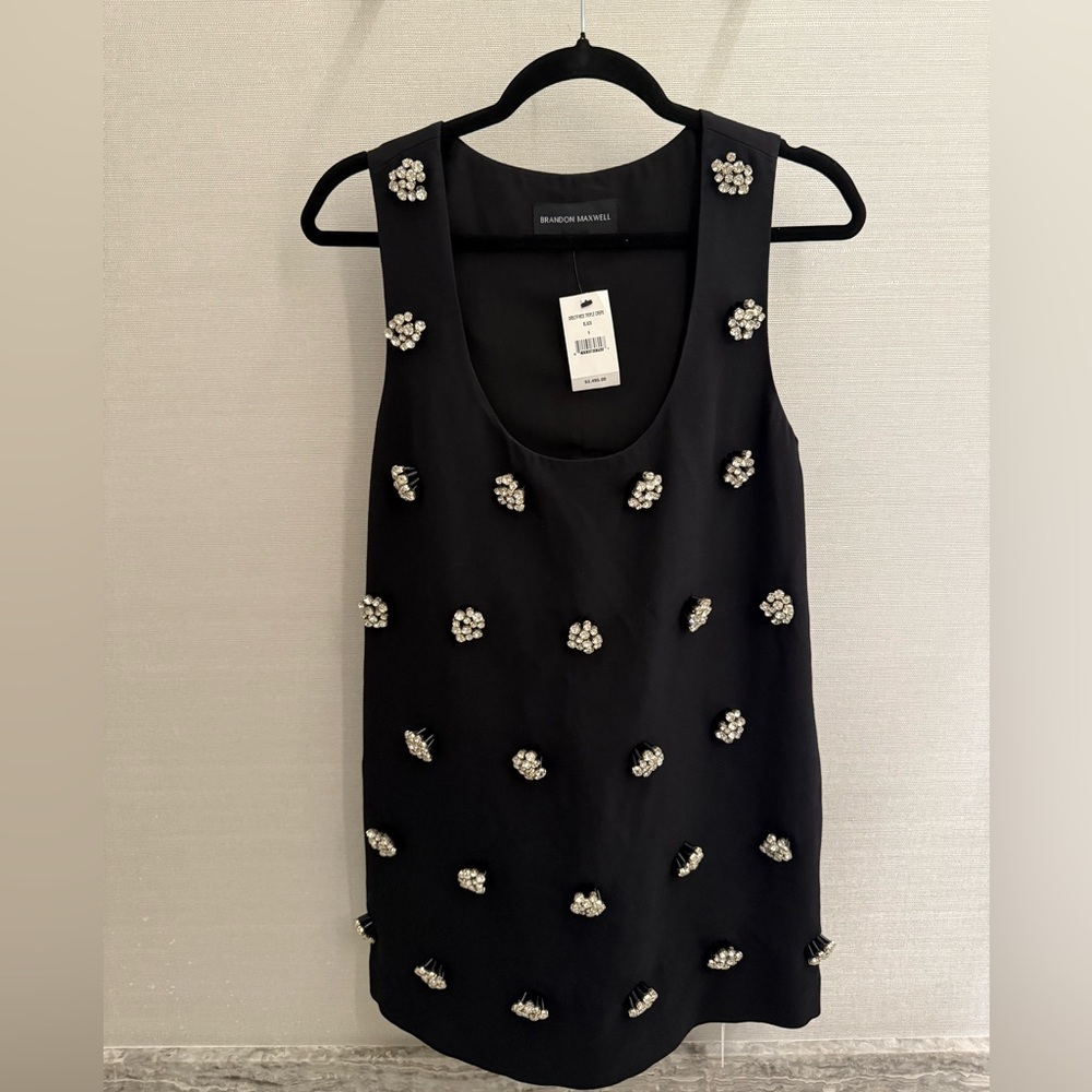 NWT $3590 Brandon Maxwell Black Wool Silk Crepe Embellished Mini Dress